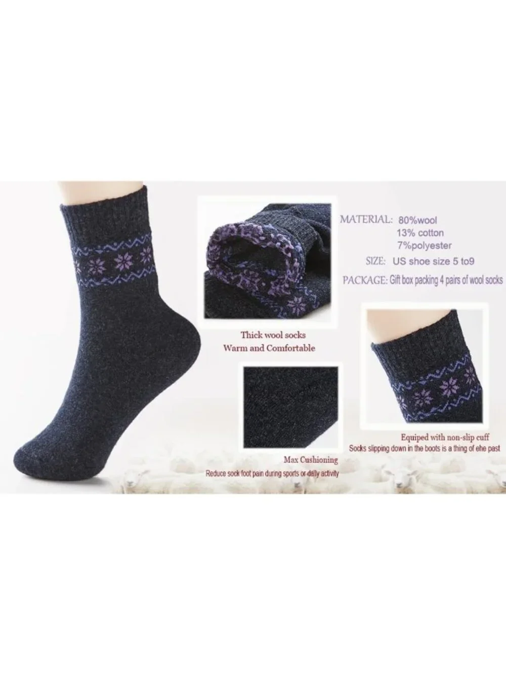 Cozy Merino Wool Winter Socks for Women - Thick, Warm, 4 Pairs for Cold Weather